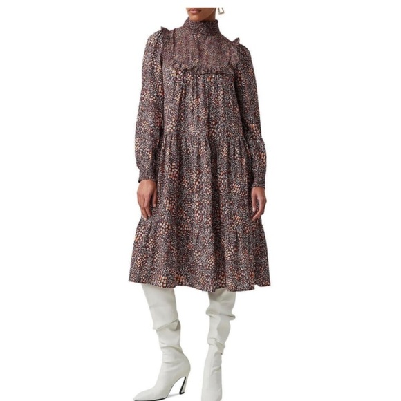 French Connection Women’s Faith Tiered Midi High Neck Ruffle New Dress size 10 - Picture 1 of 16